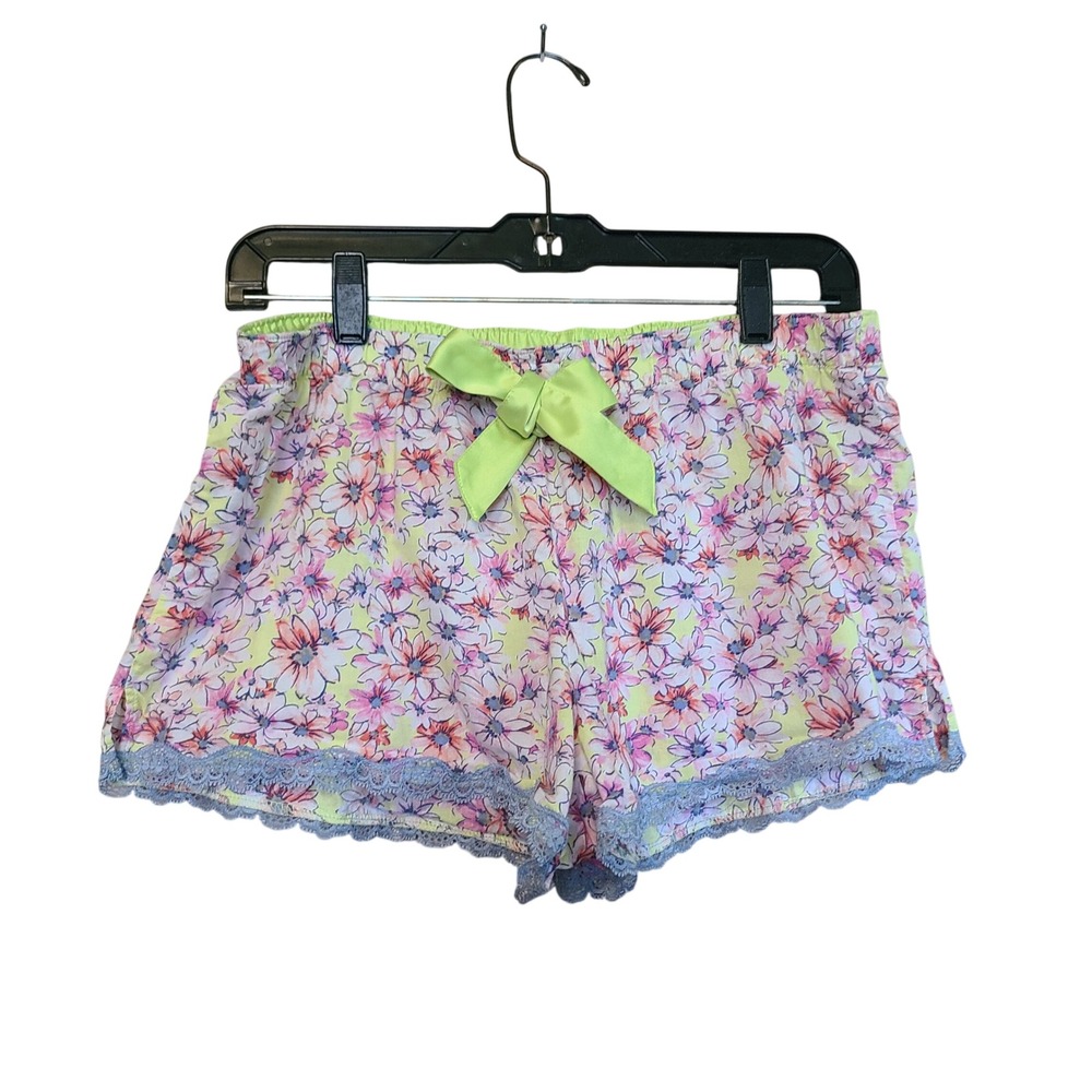 Victoria's Secret Pajama Lounge Shorts Womens S Floral Green Pink Lace Coquette